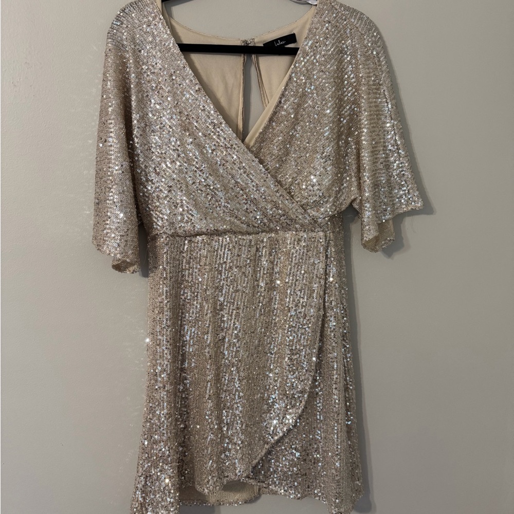 Lulu’s Sequin Wrap Mini Dress - Champagne